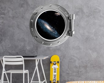 Porthole Wall Decal. Space Stickers. Wall Decor Nursery. Galaxy Wall Mural. Porthole Window Sticker. Kids Room Decals. Milky Way Wall Art