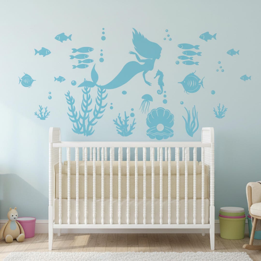 Mermaid Wall Decal for Baby Girl Nursery, Under the Sea Decals Nursery ...
