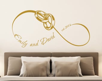 Family Names Wall Decal. Infinity Sign Vinyl Sticker. Bedroom Wall Sticker. Established Date Decal. Wedding Gift FD174