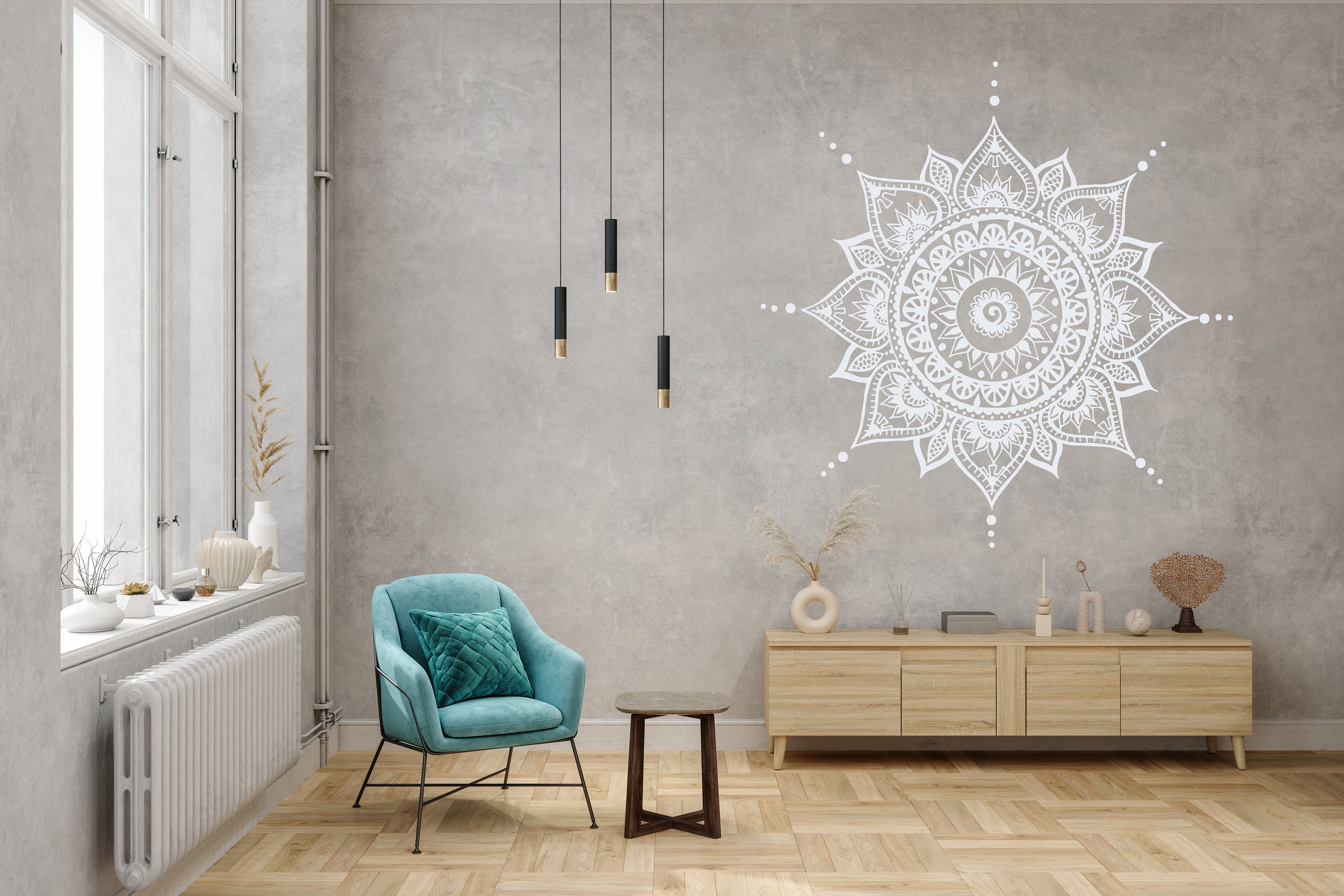 Mandala Decals Mehndi Vinyl Sticker Bedroom Wall Decal Lotus Flower ...