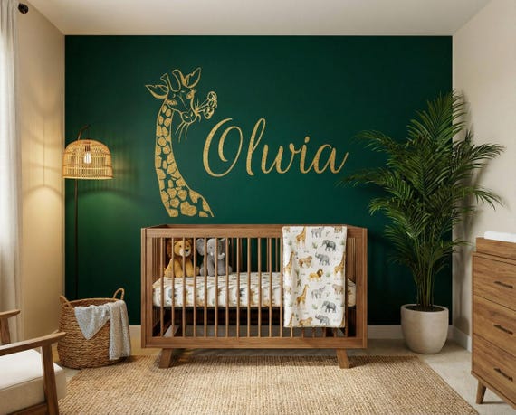 Giraffe Baby Name Wall Decal for Safari Nursery Decor, Personalized Safari Name Wall Decal Baby Room Decor, Custom Name Nursery Decal
