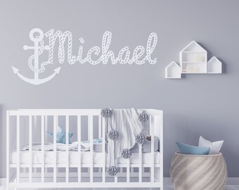 Ragazzi Nome Decalcomanie da muro Decalcomania nautica personalizzata Bambini Nursery Sea Anchor Adesivi in vinile Home Kids Teen Bedroom Decor T246