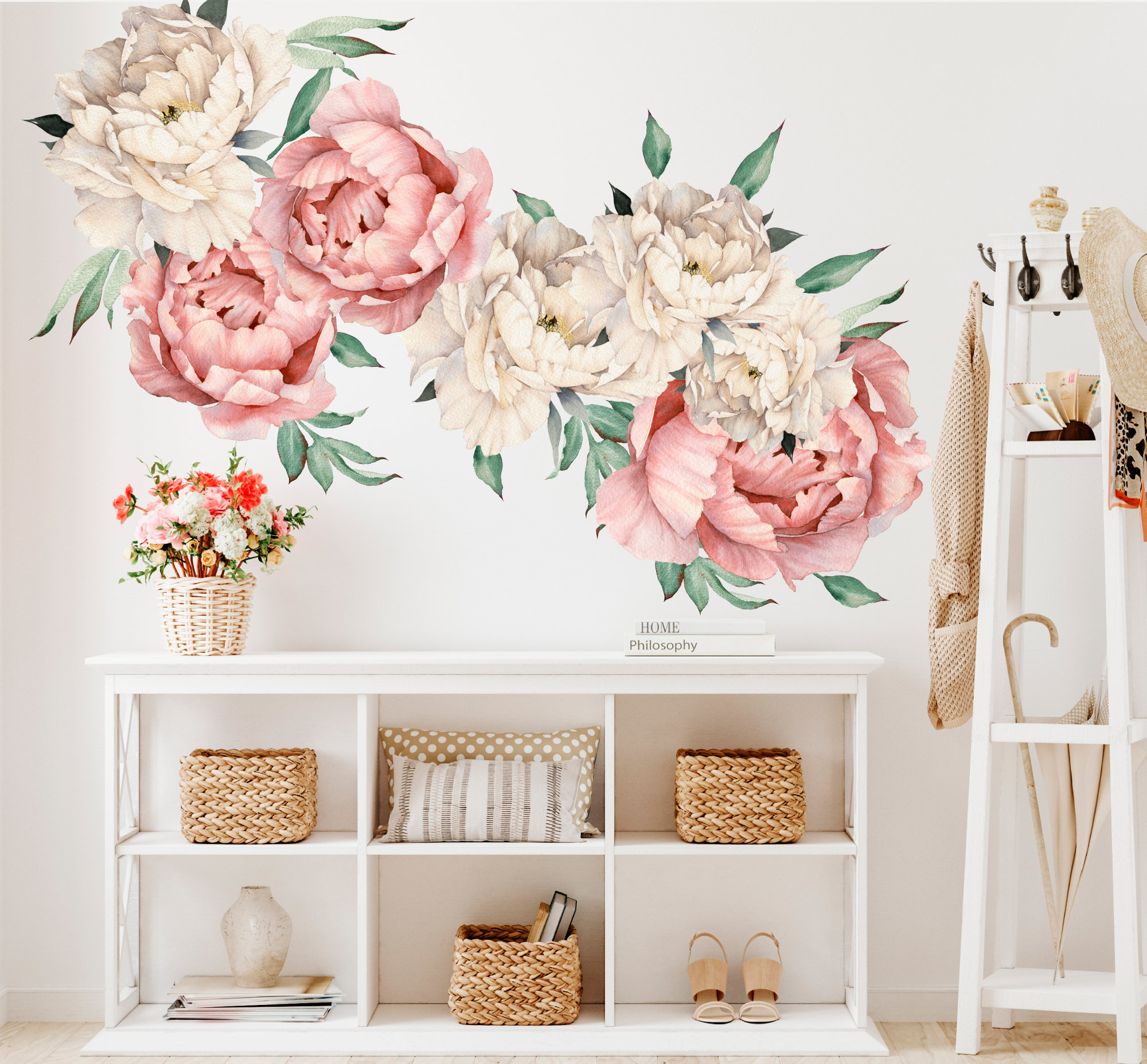 Peony Wall Decal Peel and Stick. Peony Flowers Fabric Decal Etsy