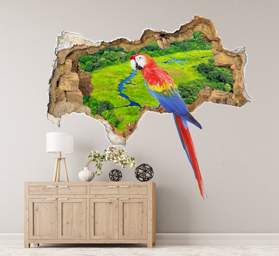 3D Mural Parrot Wall Decals Hole in the Wall Decal Kids Etsy