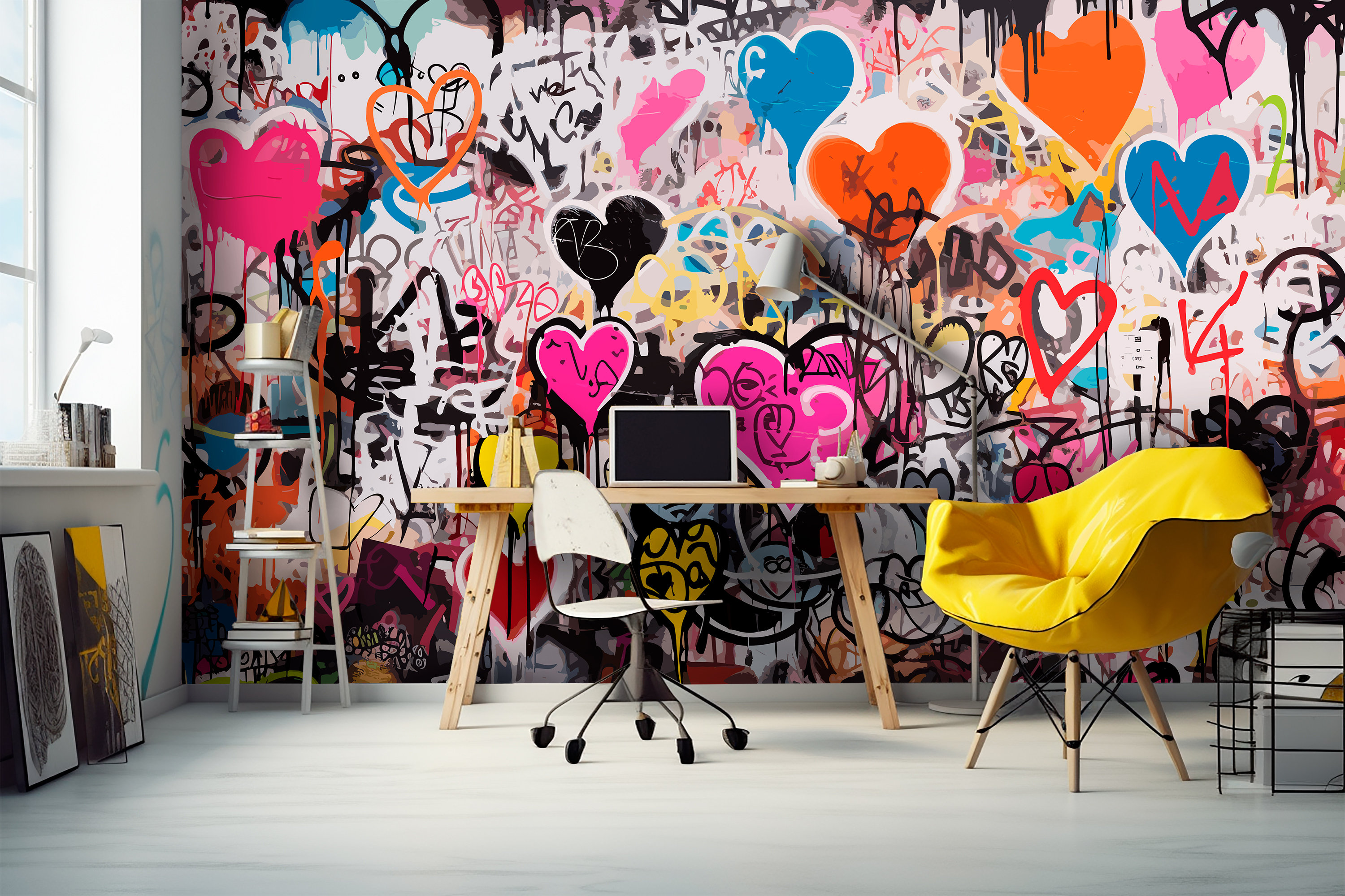 Graffiti-style Wallpaper Room for Boys & Girls, Peel and Stick Graffiti Wall Mural for Teenager Bedroom, Colorful art decoration of a hall