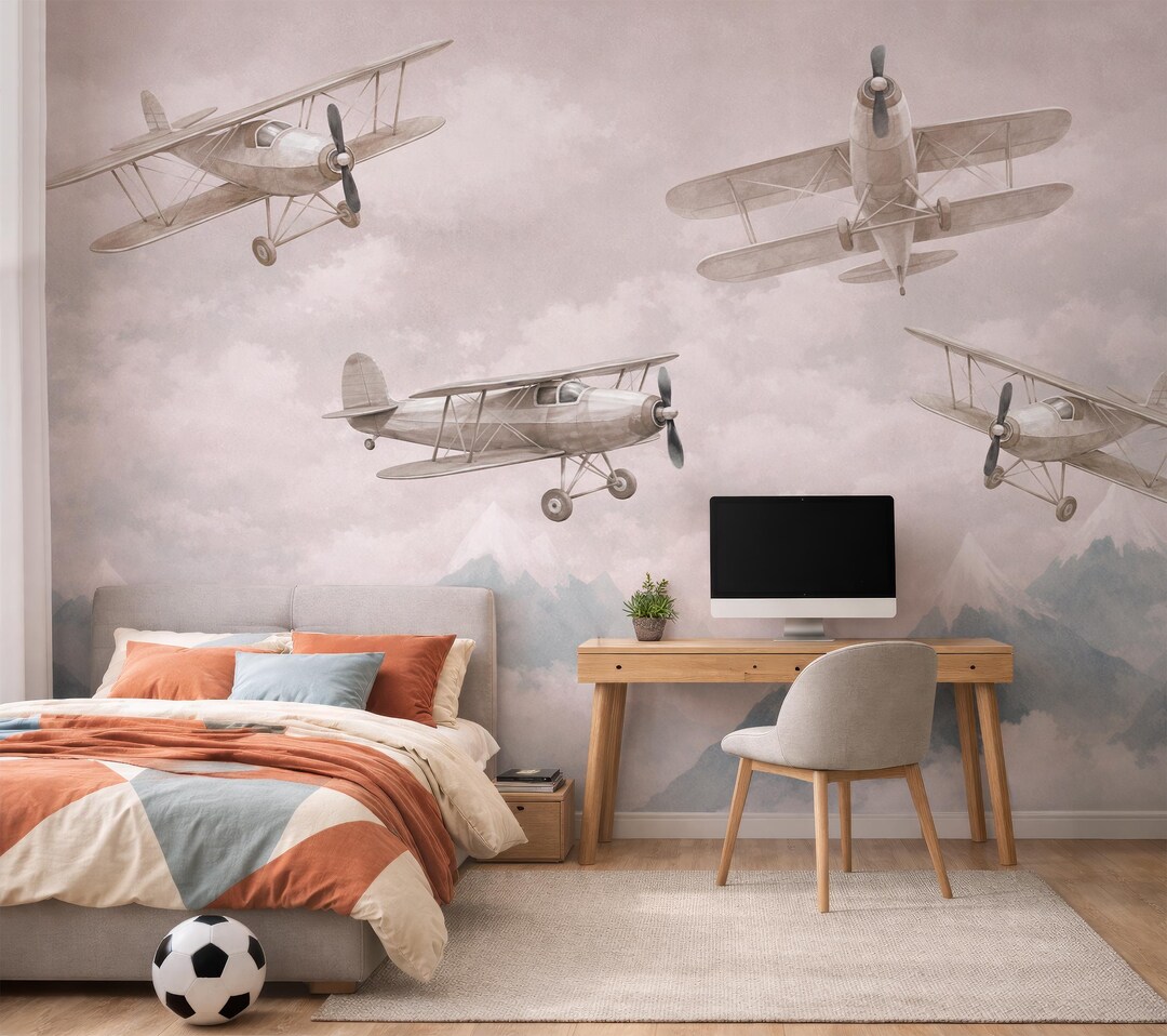 Airplane Wallpaper Boy Nursery Decor, Aviation Kids Adventure Mural ...