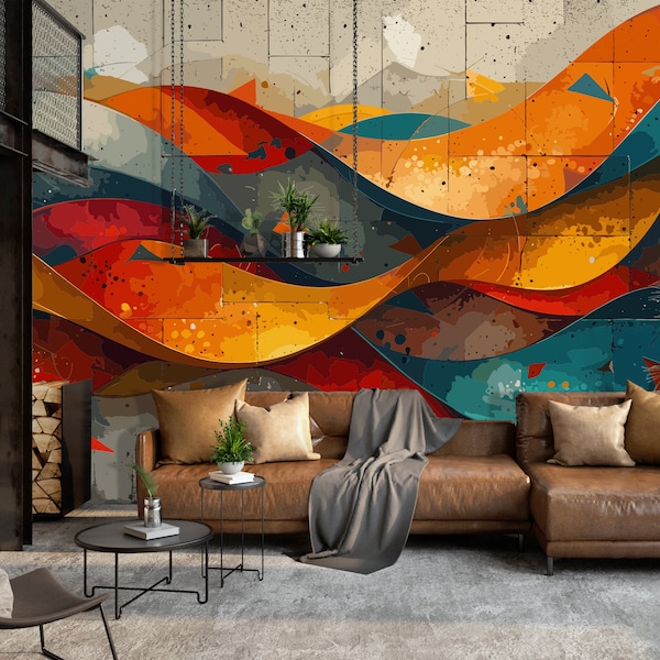 3D Graffiti Wallpaper Living Room, Abstract Colorful Wall Mural Street Art Styled Teen Room, Spray Paint Styled Realistic Wall Mural Bedroom