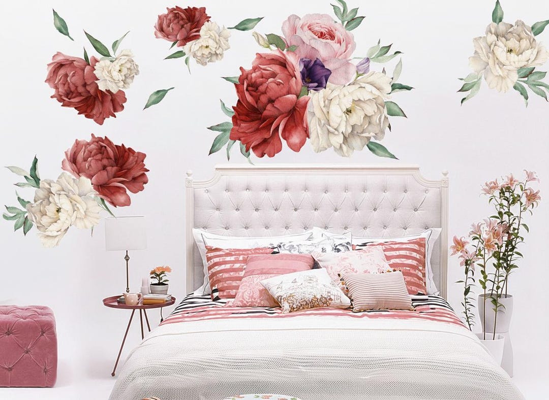 Peony Wall Decal Nursery Watercolor Peony Decal Bedroom Peony Vinyl ...
