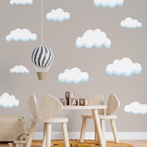 Soft Clouds Nursery Wall Decal Set, Wall Decals for Kids, Watercolor Clouds Wall Stickers, Peel and Stick Bedroom Wall Decal Removable