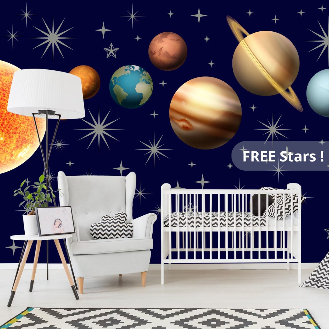 Planets and Stars Space Decal Set Boy Bedroom, Galaxy Outer Space Wall ...