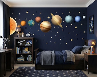 Solar System Wall Decals Kids, Planets Peel & Stick Wall Stickers Nursery Set of Stars Decal Space Galaxy Decals Boy Room Decor