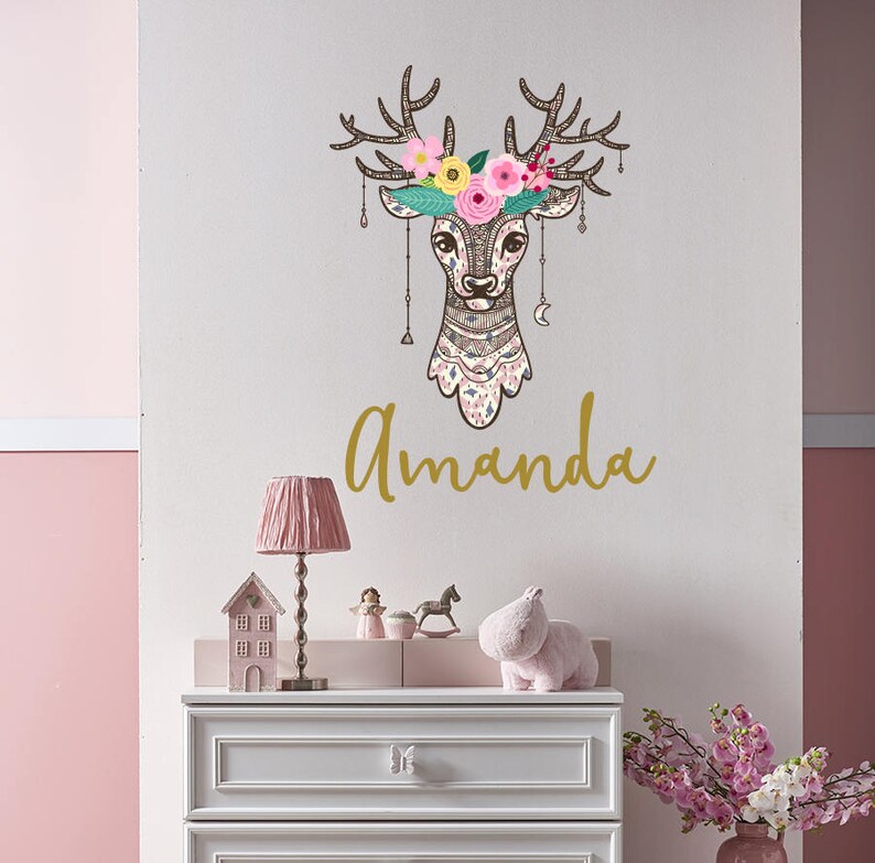 Antler with Name Wall Decal Girl Nursery. Antler with