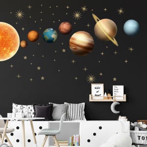 Solar System Wall Decals, Space Wall Stickers for Kids Room, Space Boy Room Decor Planet Wall Decals, Playroom Wall Decal Stars and Planet