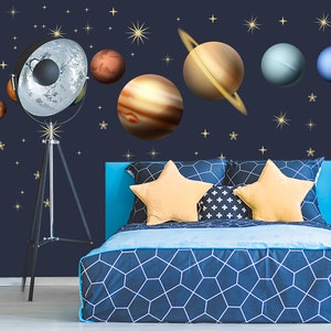 Naklejki ścienne Układ Słoneczny dla dzieci. Naklejki samoprzylepne z planetami do pokoju dziecięcego. Zestaw naklejek z gwiazdami, galaktyką kosmiczną, słońcem i dekoracją do sypialni chłopca – 40% zniżki.