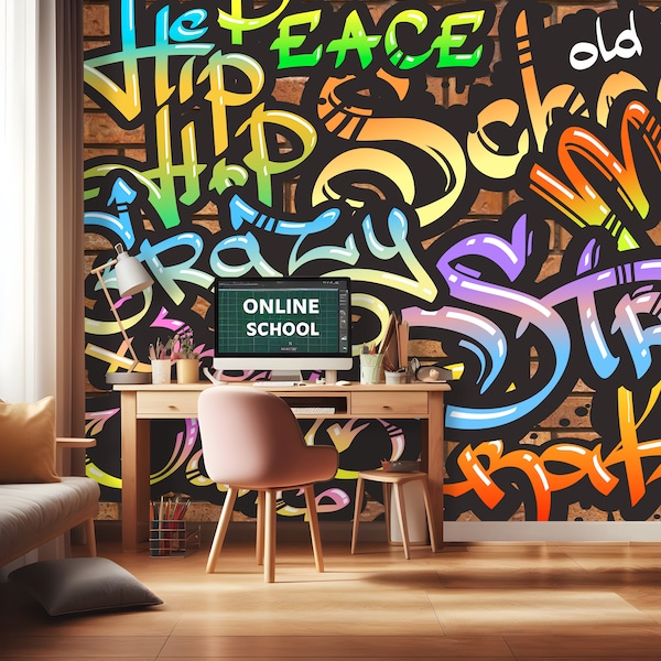 Street Art Wallpaper for Teenager Boy Room, Spray Paint Art Wall Mural Teen Bedroom, Colorful Graffiti Large Wallpaper Modern Urban Bedroom