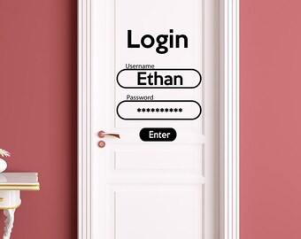 Login Decal for Door Nursery Boy. Login and Password Wall Sticker. Password Door Decal for Teen Boy Room. Username Decal for Game Room T103