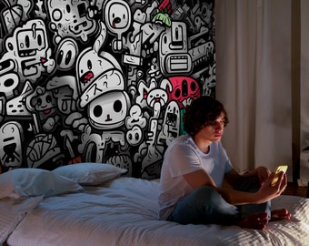 Graffiti Wallpaper Peel and Stick Teenager Bedroom, Graffiti Wall Mural Boys Room, Colorful Graffiti Art Decoration Nursery, Removable Kids