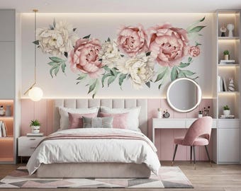 Adesivo murale floreale con peonia - Decorazione facile da rimuovere per la cameretta dei bambini - Italia