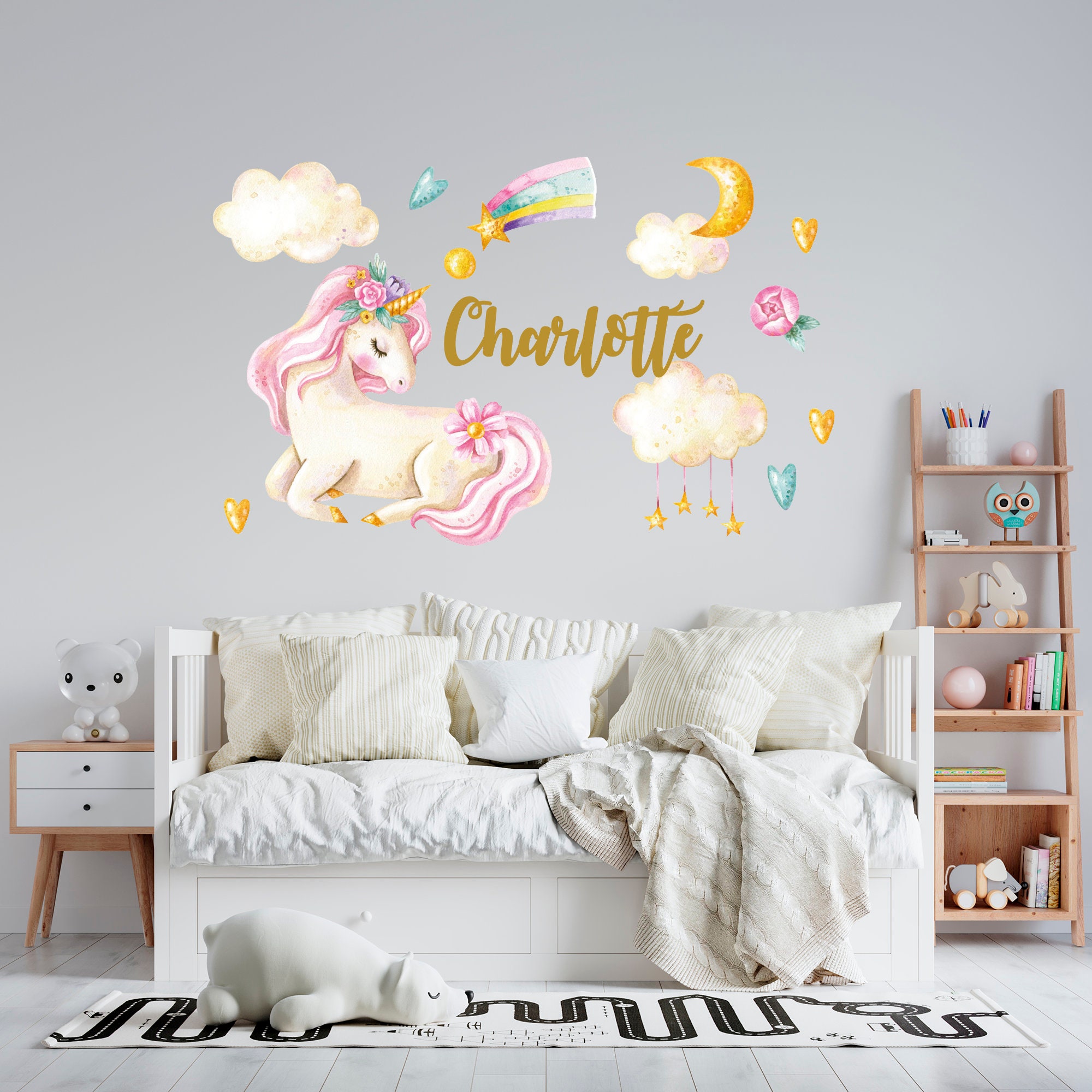 Personalized Watercolor Unicorn Wall Decal Girl Bedroom | Etsy