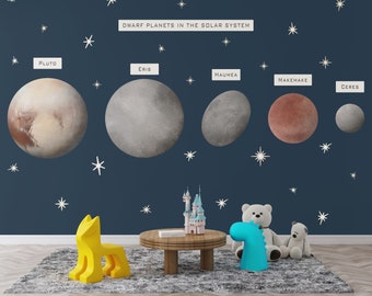 Dwarf Planets and Stars Space Decal Boy Room, Astronomy Large Wall Stickers and Gift Stars Teen Bedroom, Outer Space Jumbo Wall Stickers