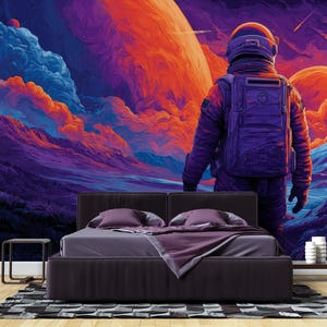 Astronaut wallpaper for boys room, Space wallpaper Peel and Stick, Graffiti Galaxy Mural Wallpaper Dorm room decor men, Removable Wallpaper