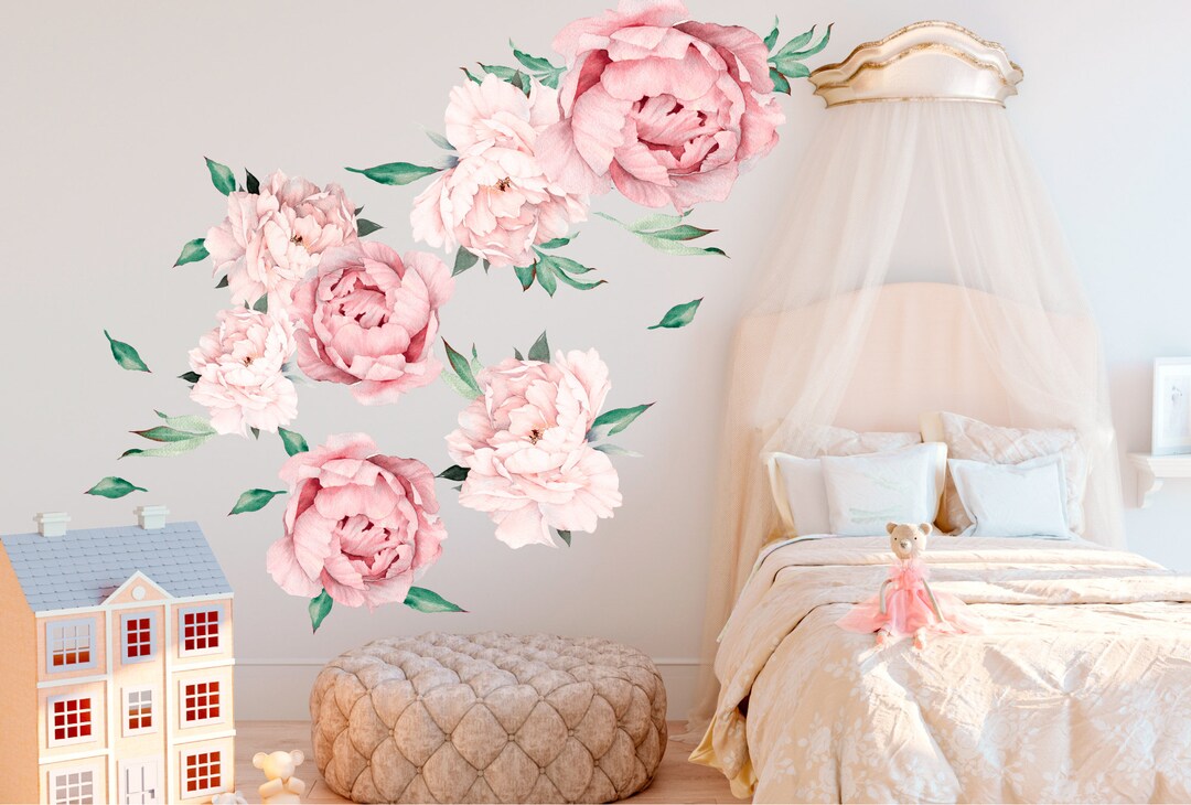 Watercolor Peony Wall Decal Nursery. Peony Decal Bedroom. Peony Vinyl ...