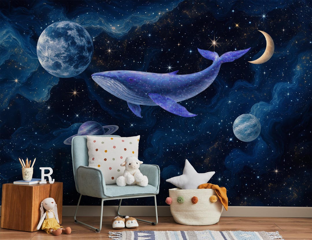 Celestial Nursery Wallpaper Mural With Night Sky and Space Whale ...