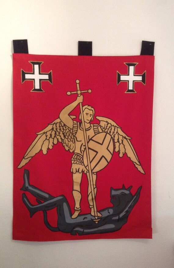 Banner Archangel St Michael Slaying Satan Fully Lined Etsy