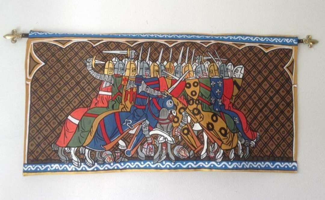 Medieval Tapestry Rods Hand-painted Medieval Tapestry – the Battle of Bouvines – Fully Lined ...