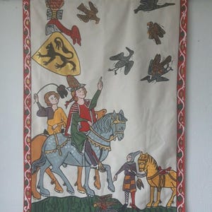 Falkner – Codex Manesse – Handbemalter mittelalterlicher Wandteppich – Einzigartige Doppelarbeit – Stange nicht enthalten