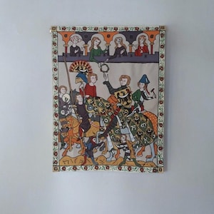 Peinture médiévale – Codex Manesse Scène de combat – Œuvre peinte à la main