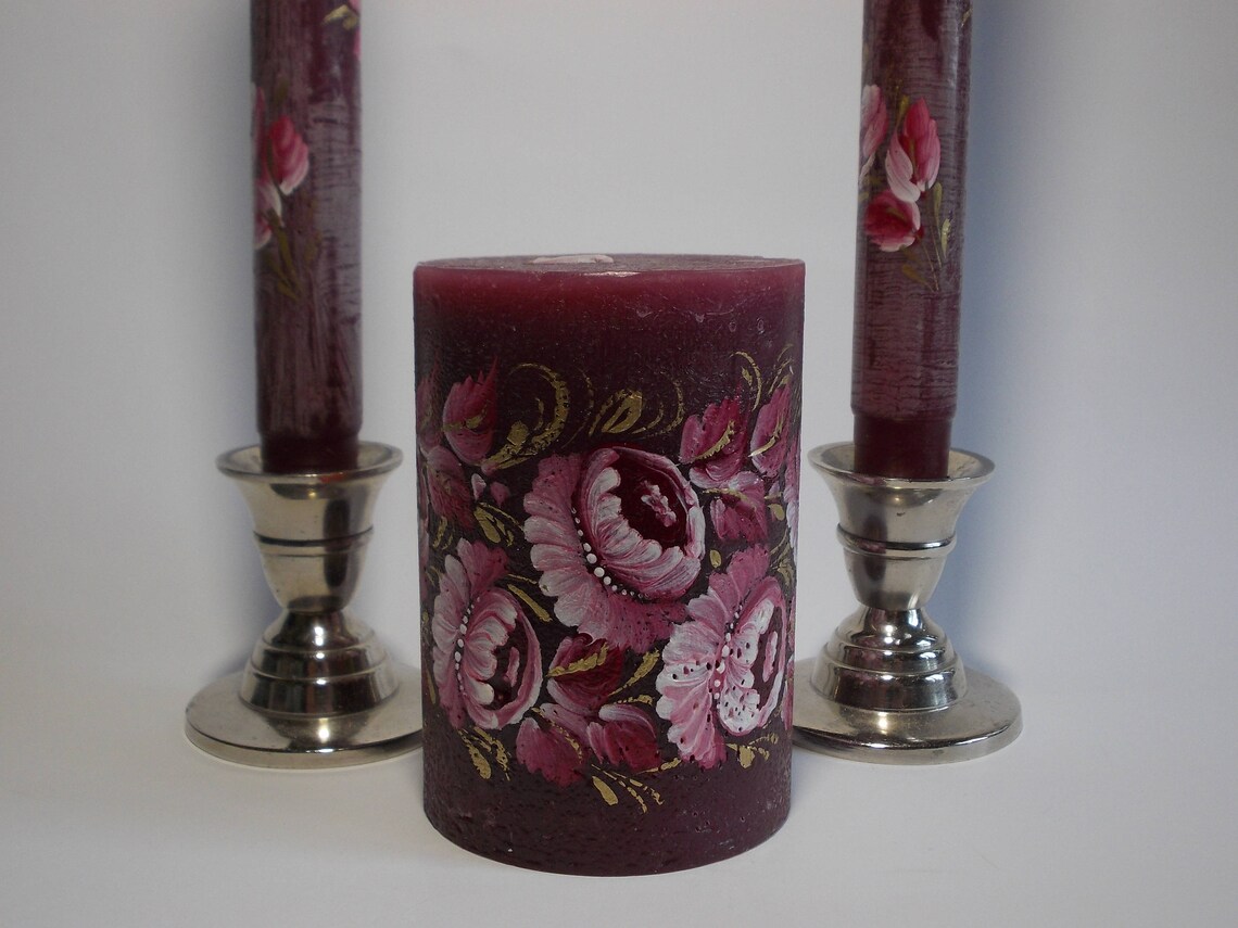 Rustic wedding candle wedding unity candle set burgundy Etsy