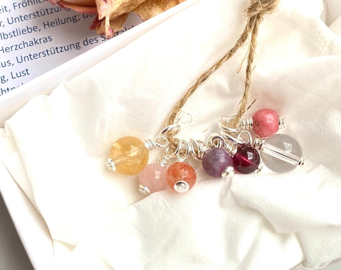Pendant - Healing Stone - Set: Joy, Love, Liveliness, small pendants with silver, small gift made of healing stones, yoga jewelry