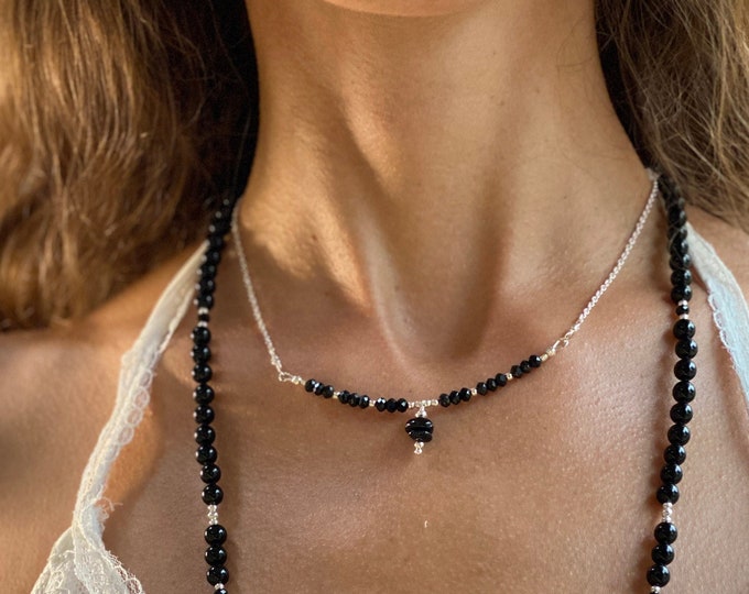 Short necklace made of schorl, black tourmaline and sterling silver