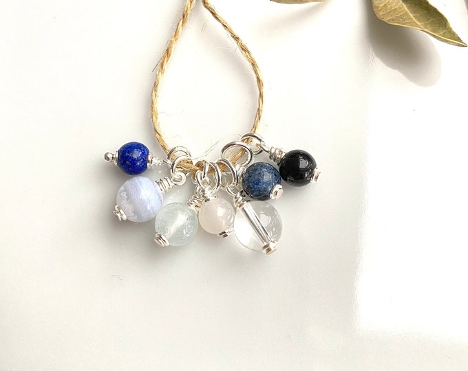 Pendant - Healing Stone - Set: Spirit, Peace, Clarity, Protection, Small Pendants with Silver, Small Gift Made of Healing Stones, Yoga Jewelry