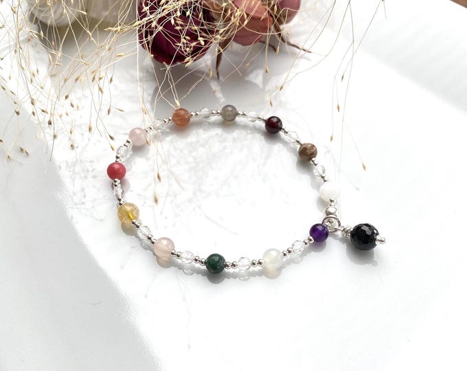 Rauhnächte - bracelet made of healing stones and silver (925), with pendant made of black tourmaline, mindfulness gift, meditation jewelry
