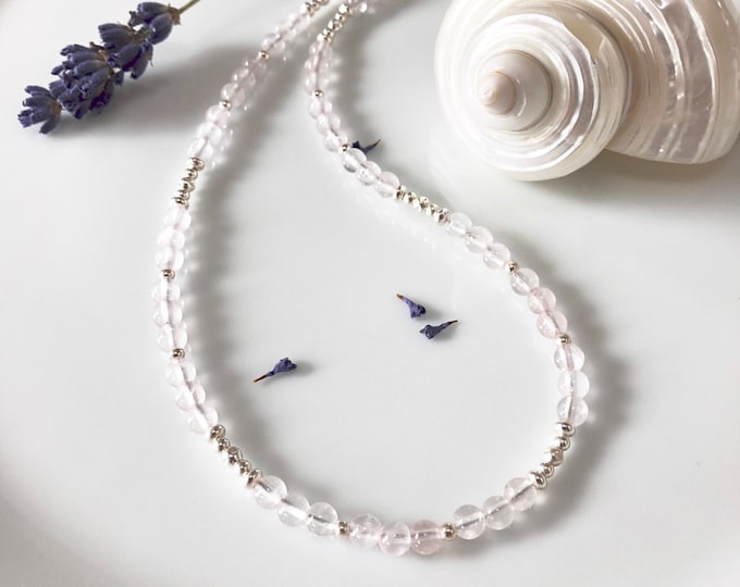 Necklace/ short necklace made of rose quartz A and silver sterling, gift for women