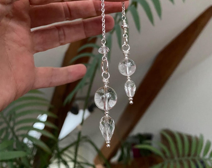 Rock crystal pendulum with sterling silver, handmade, radiesthesia, small gift for psychics and crystal collectors