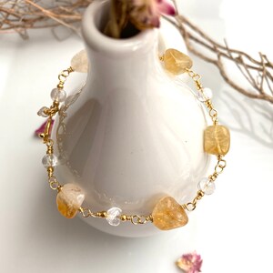 Bracelet en citrine et cristal de roche sur fil de joaillerie plaqué or image 3