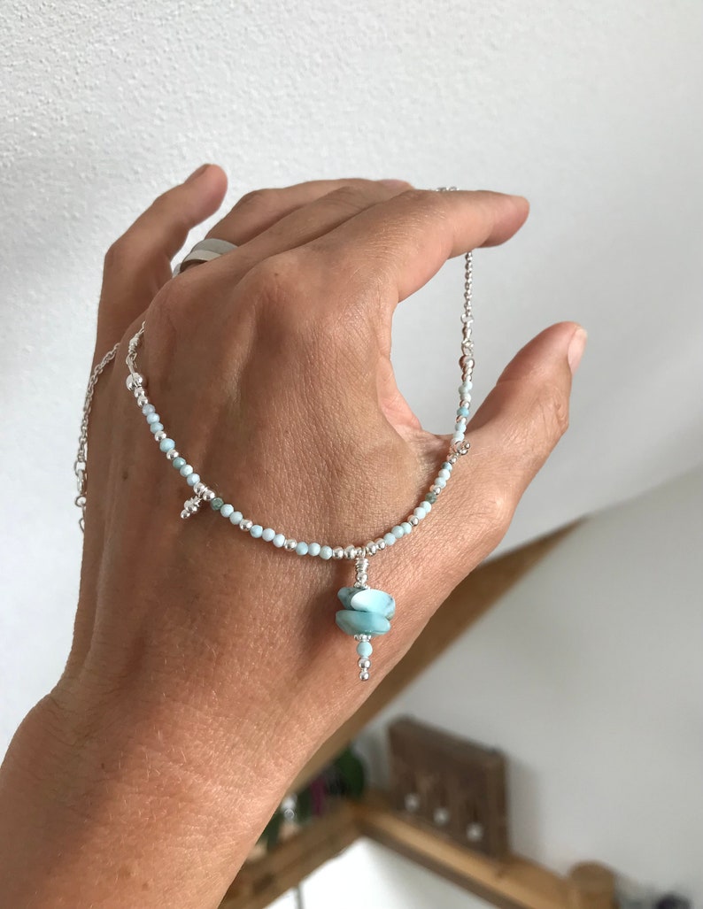 Collier en Larimar et argent sterling 925, délicat avec un petit pendentif, cadeau pour femme image 9