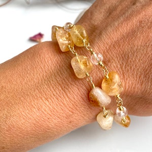 Bracelet en citrine et cristal de roche sur fil de joaillerie plaqué or image 8