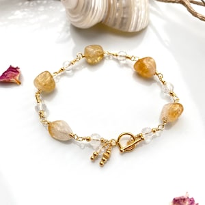 Bracelet en citrine et cristal de roche sur fil de joaillerie plaqué or image 1