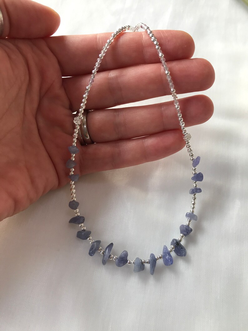 Short necklace tanzanite and fluorite silver necklace