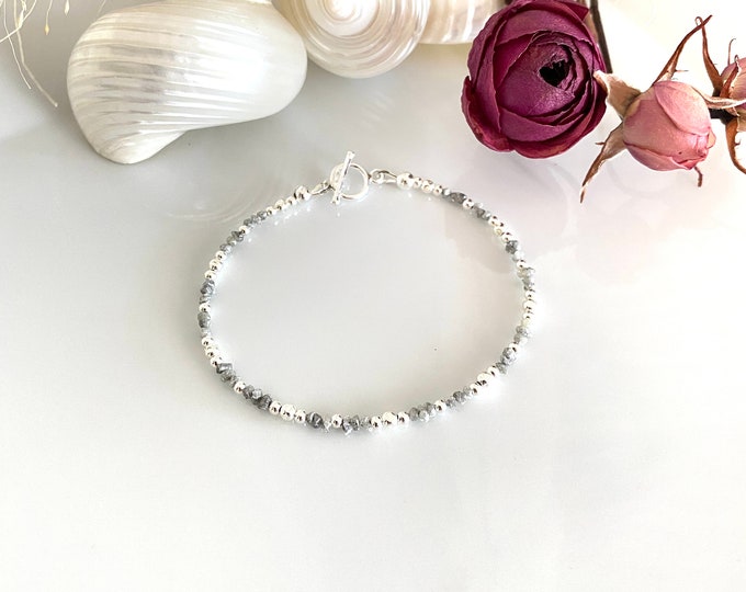 Bracelet made of rough diamonds and silver (sterling, 925), grey, natural diamonds, gift for jewelry enthusiasts, jewelry made of healing stones
