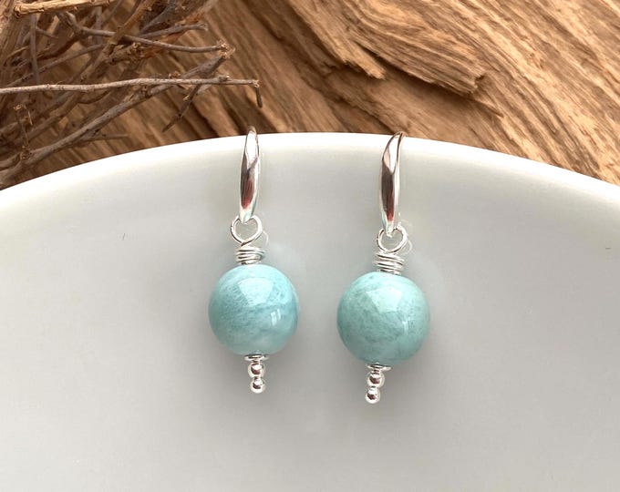 Larimar - Earrings (A) with Sterling Silver (925), Gift from Healing Stones, Yoga Jewelry