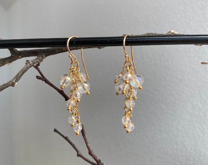Cluster - Angel Aura and silver gold plated drop earrings, gift for women