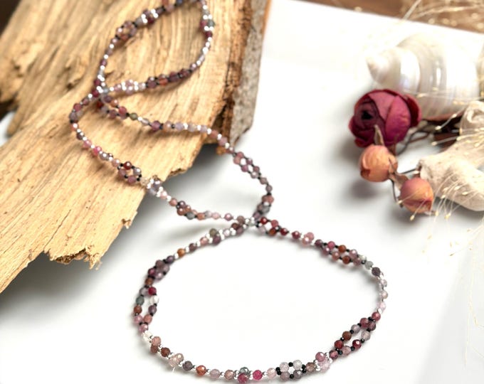 Tantric Mala Kette aus Spinell multicolor, schwarz mit Silber Sterling "Mut und Zuversicht", Yoga-Schmuck, Kundalini Yoga, Chakra-Schmuck