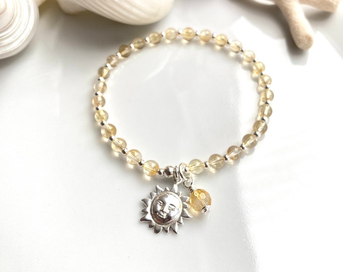 Mini citrine mala (used; AA) decorated with silver, citrine end bead and OM pendant, bracelet, prayer beads