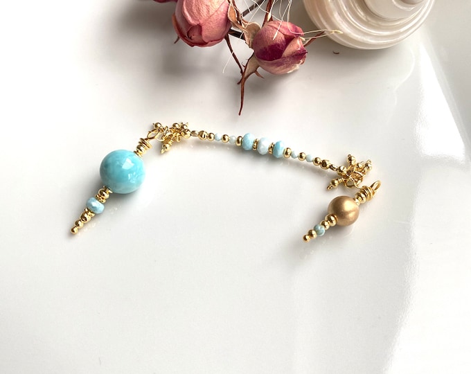 Pendulum made of Larimar and gold-plated silver, radiesthesia