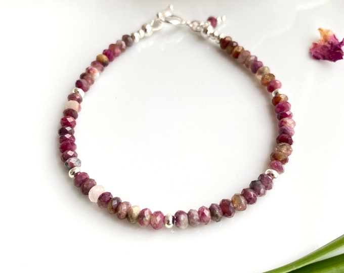 Colorful tourmaline bracelet, faceted, decorated with sterling silver, gift for women